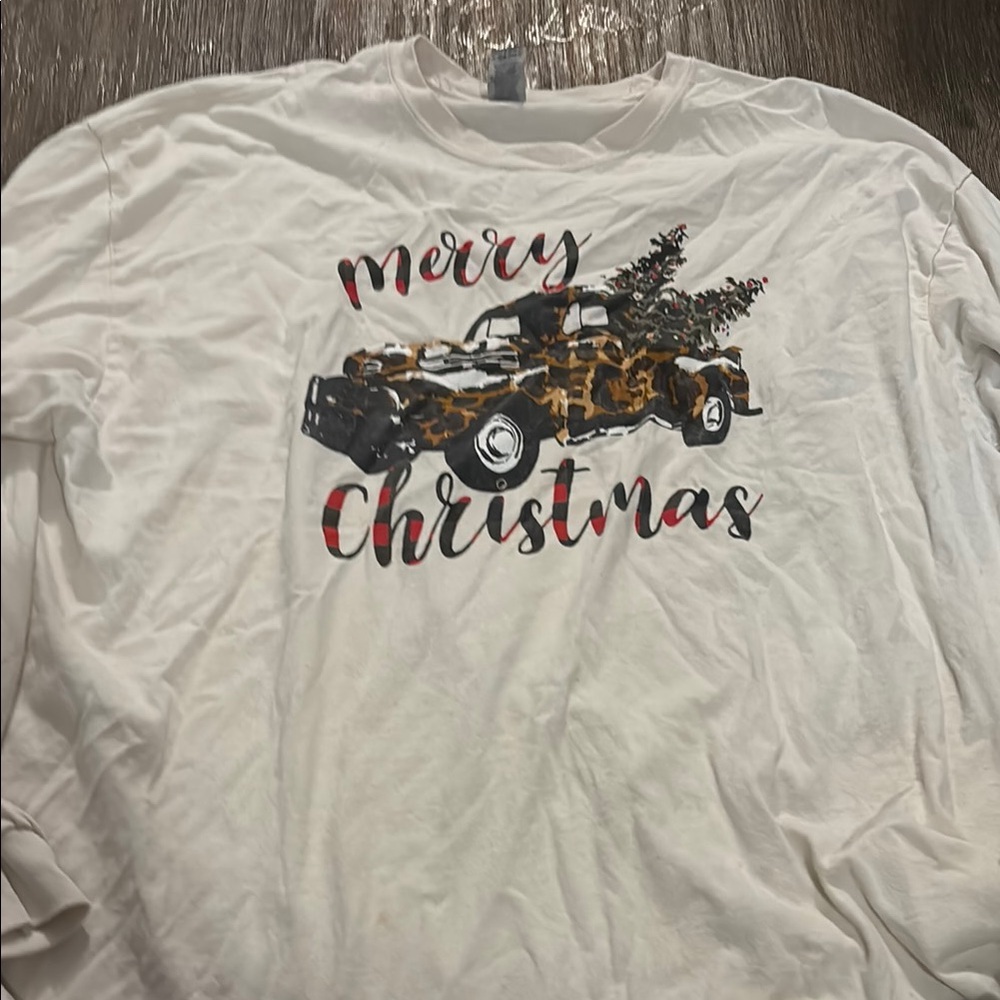 Gildan White Long Sleeve Christmas Tee
